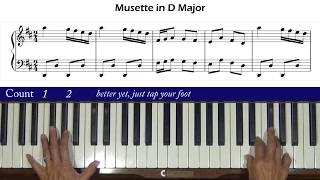 Musette in D Major Anh. 126 (Anna Magdalena Bach) Piano Tutorial with Baby Turtle in Outro