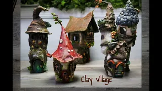 Upcycled baby food jars into tiny clay houses / Fairy house DIY / Making a fairy mushroom house