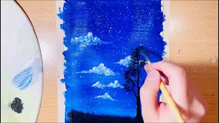 Beautiful of Moonlight ||Easy Acrylic painting for Beginners || Relaxing Acrylic Painting