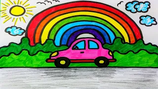 How To Draw Car And Rainbow . Step by step. Drawing for kids. Як намалювати автомобіль і веселку.