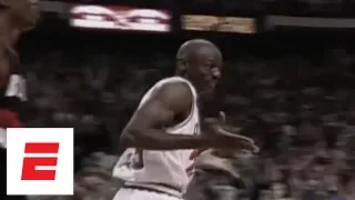 Michael Jordan shrugs after making six 3s in first half of 1992 Finals Game 1 | ESPN Archives