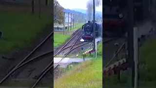 Dampflok 50 1848 -  Ausfahrt Knau mit schwerem Güterzug - Oktober 1993