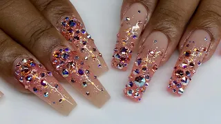 Watch Me Work: EASY Bling Ombre Gel Nail Design | Swarovski Crystal Waterfall