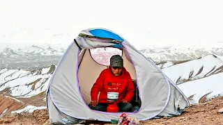 winter camping in Snow Storm - In Hidokush mountains of Afghanistan - Solo camping in winter