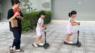 Mom holding Monkey Bibi walking with Xuka + Chip looks so cute