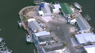 Aerial View of Hurricane Ian damage on Pine Island and Matlacha