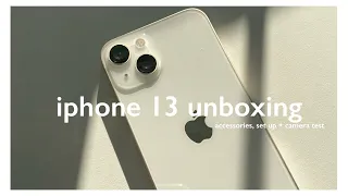 🍎 iphone 13 unboxing (starlight 256gb) in 2022 ✨| accessories, set up + camera test | aesthetic