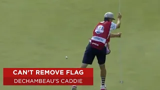 Bryson Dechambeau's Caddie Struggles With The Flag! | 2020 Ryder Cup