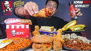 2x Spicy Noodles, Blackbean Noodles, KFC Fried Chicken, Zinger Burger, Momo, Malai Wrap & Cheesecake