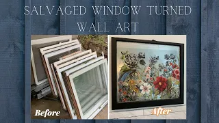 Salvaged Window turned Wall Art using Midnight Garden IOD Transfer and Farmhouse Paint in Black Noir