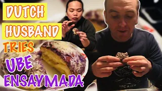 DUTCH HUSBAND EATS FILIPINO UBE ENSAYMADA | FILIPINO-DUTCH FAMILY | Gie Sensei TV #netherlands