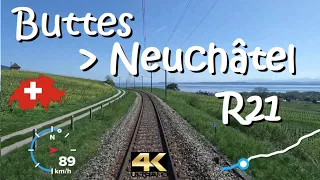 CAB RIDE 4K : Buttes - Neuchâtel R21 : CH / Suisse / Schweiz / Switzerland / Swiss