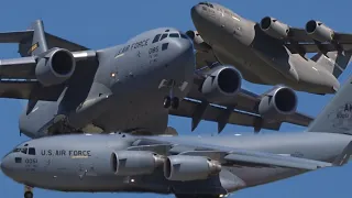 3x US Air Force Boeing C-17 Globemaster in action at Geneva/GVA/LSGG