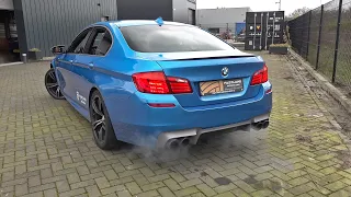 Modified BMW M5 F10 with Akrapovic exhaust! COLD Engine Start, LOUD Revs, Accelerations!