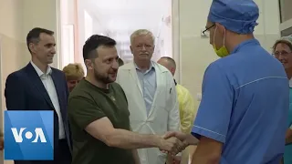 Ukrainian President Zelenskyy Visits Hospital in Odessa