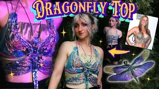 I embroidered for 40 hours to make a Y2K dragonfly top (send help)