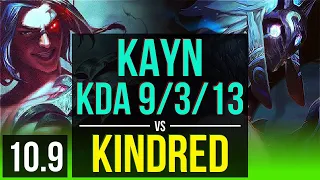 KAYN vs KINDRED (JUNGLE) | 2 early solo kills, KDA 9/3/13, Legendary | BR Challenger | v10.9