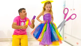 Nastya and dad make dresses for the party themselves