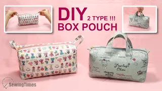DIY EASY BOX POUCH - 2 TYPES | Makeup Bag Travel Toiletry bag Tutorial [sewingtimes]