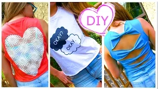 DIY Clothes! 3 DIY Tops from T-Shirt (Lace Heart, Graphic, Bows) - No Sew! Easy