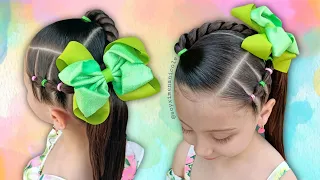 💡IDEA DE PEINADO PARA LA ESCUELA 😍PEINADO PARA NIÑAS 💚💗 FÁCIL & BONITO