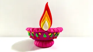 ♥️ Clay - making a pink deewali diya / Lamp / candle holder| model craft tutorial. easy DIY