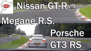 Megane RS + Porsche GT3 RS + Nissan GTR - Fun Convoi on Nordschleife