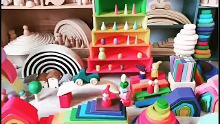 Educational Wood Stacking Rainbow Blocks Kids Montessori Rainbow Stacker Wooden Toys Wooden Rainbow