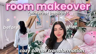 ROOM MAKEOVER 🌿🌸 pinterest inspired, aesthetic cozy corner transformation ✨