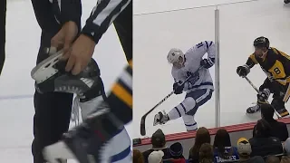 Mitch Marner loses puck in his skate