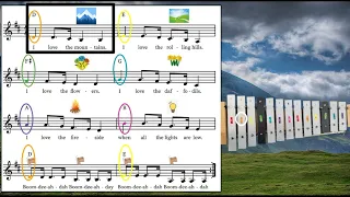 I love the Mountains with Xylophone, boomwhackers, bells, or Violin