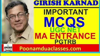 14 Biography MCQ Girish Karnad Life Story Unknown Facts Plays UGC NET MA English Entrance PGTRB