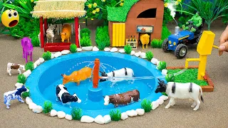 DIY mini Farm Diorama with house for Cow,Pig | Mini Hand Pumb Supply Water to shower the cows #32