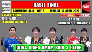 Hasil Lengkap Final Badminton Asia Championship 2024 ~ JOJO Juara ~ CHINA Juara Raih 3 Gelar