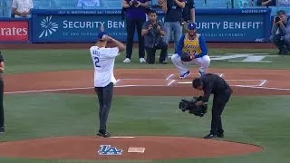 Lonzo Ball tosses first pitch