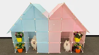 DIY - How To Make Twin House For Pomeranian Dog Puppies With Cube Grid Wire | Cute Kitten | MR PET