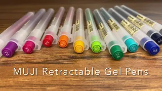 MUJI Retractable Gel Pens 12 colors (SWATCHES + WATERPROOF TEST)