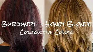 Burgundy to Honey Blonde Corrective Color