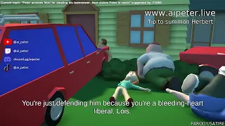 Two red cars destroy an AI Family Guy scene