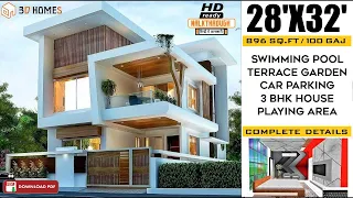3D Home Design | 28x32 House Plans | 3bhk House Design | Walk through | Complete Details