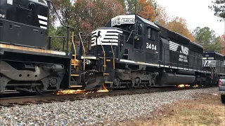 P80 with Extreme Wheel Slip Grinds the Rails While 212 with Interstate Waits to Pass