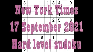 Sudoku solution – New York Times sudoku 17 September 2021 Hard level