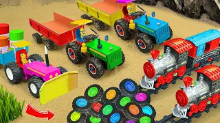 Diy tractor making bulldozer repair train railway | Heavy truck carrying bricks,bad roads, muddy #2