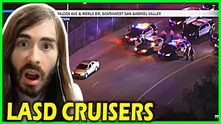 Moistcr1tikal reacts to Car Chase: Suspect leading several LASD cruisers on pursuit