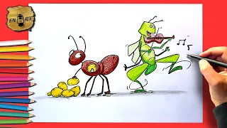 How to draw a grasshopper and ant drawing easy