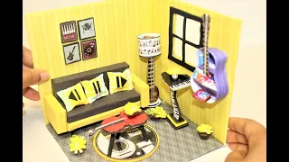 DIY Miniature Music Themed House#1 |  A Miniature Living Room With A Musical Touch From Cardboard