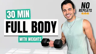 30 MIN FULL BODY BURN - With Weights, Home Workout, No Repeats