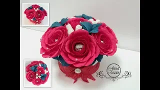 DIY🌹БУКЕТ РОЗ ИЗ КОНФЕТ В ШЛЯПНОЙ КОРОБКЕ своими руками🌹Анна Кохан🌹Paper flowers in a box🌹