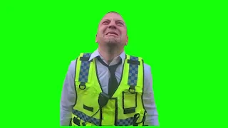 British Cop Screaming No - Green Screen