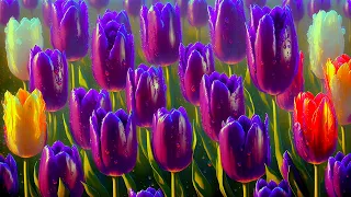 Animated Tulips Flower Background Video (No Sound) - Screensaver Women's Day March 8 - Loop, Free